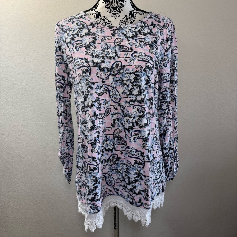 Kim Rogers Women's Tunic Top Blouse Size M Long Roll Tab Sleeve medium